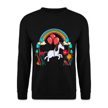 Regenbogen Pony Luftballons Geburtstag Geschenk - Unisex Pullover - Schwarz - Vorne - Alina (178cm) & Michal (187cm)