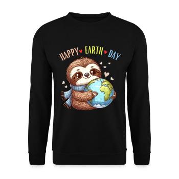 Happy Earth Day Sloth World Globe Heart Nature - Unisex Sweatshirt - black - Front - Alina (178cm) & Michal (187cm)