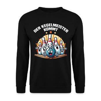 Der Kegelmeister kommt Kegel Kegelverein Design - Unisex Pullover - Schwarz - Vorne - Alina (178cm) & Michal (187cm)