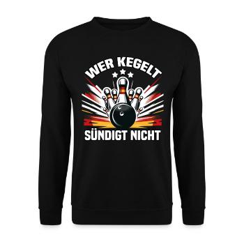 Wer kegelt sündigt nicht Kegel Kegelverein Design - Unisex Pullover - Schwarz - Vorne - Alina (178cm) & Michal (187cm)