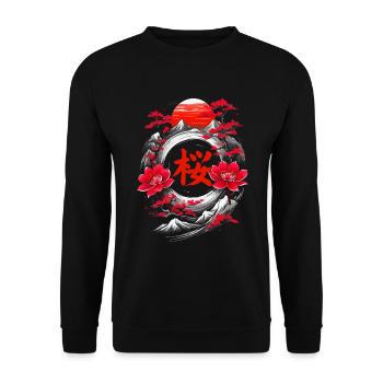 Cerisier japon mountains en fleurs - Sweat-shirt Unisexe - noir - Devant - Alina (178cm) & Michal (187cm)