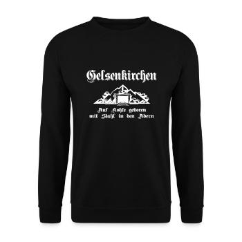Gelsenkirchen Auf Kohle geboren mit Stahl - Unisex Pullover - Schwarz - Vorne - Alina (178cm) & Michal (187cm)