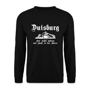 Duisburg Auf Kohle geboren mit Stahl in den Adern - Unisex Pullover - Schwarz - Vorne - Alina (178cm) & Michal (187cm)