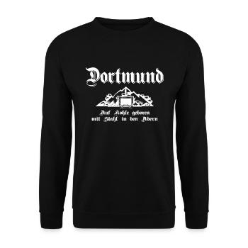 Dortmund Auf Kohle geboren mit Stahl in den Adern - Unisex Pullover - Schwarz - Vorne - Alina (178cm) & Michal (187cm)