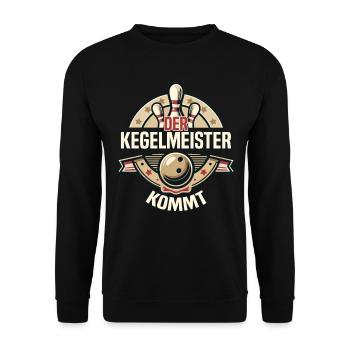 Der Kegelmeister kommt Kegel Kegelverein Design - Unisex Pullover - Schwarz - Vorne - Alina (178cm) & Michal (187cm)