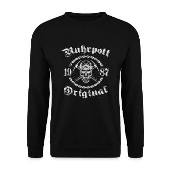 1987 Geburtstag Ruhrpott Original Schädel - Unisex Pullover - Schwarz - Vorne - Alina (178cm) & Michal (187cm)