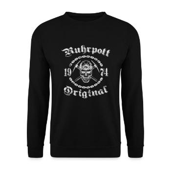 1974 Geburtstag Ruhrpott Original Schädel - Unisex Pullover - Schwarz - Vorne - Alina (178cm) & Michal (187cm)