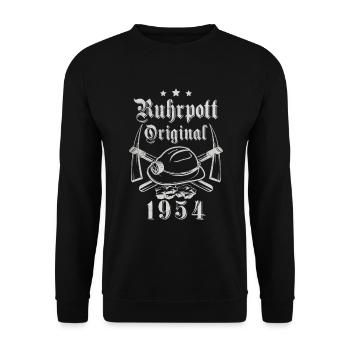 1954 Geburtstag Ruhrpott Original Hacke Helm - Unisex Pullover - Schwarz - Vorne - Alina (178cm) & Michal (187cm)