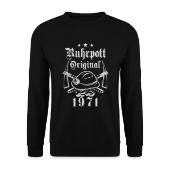1971 Geburtstag Ruhrpott Original Hacke Helm - Unisex Pullover - Schwarz - Vorne - Alina (178cm) & Michal (187cm)