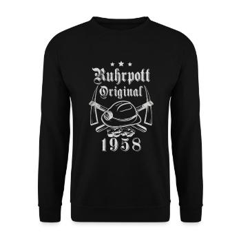 1958 Geburtstag Ruhrpott Original Hacke Helm - Unisex Pullover - Schwarz - Vorne - Alina (178cm) & Michal (187cm)