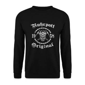1958 Geburtstag Ruhrpott Original Schädel - Unisex Pullover - Schwarz - Vorne - Alina (178cm) & Michal (187cm)