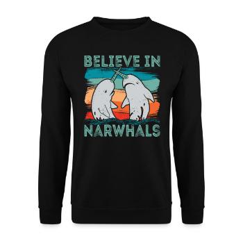 Croyez en l’amour du narval Animaux de baleine de mer - Sweat-shirt Unisexe - noir - Devant - Alina (178cm) & Michal (187cm)
