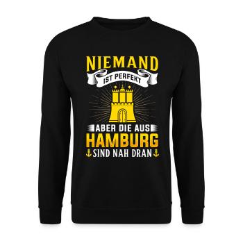 Hamburg Tshirt Geschenk Moin Hamburch Fußball - Unisex Pullover - Schwarz - Vorne - Alina (178cm) & Michal (187cm)