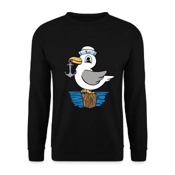 Möwe Anker maritim Matrose Seemann Kinder - Unisex Pullover - Schwarz - Vorne - Alina (178cm) & Michal (187cm)