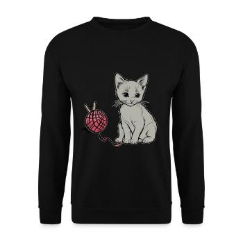 Cat Wool Play Domestic Cat Kitten - Unisex Sweatshirt - black - Front - Alina (178cm) & Michal (187cm)