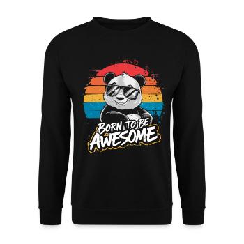 Born to be awesome Panda Sunglasses Vintage - Unisex Sweatshirt - black - Front - Alina (178cm) & Michal (187cm)