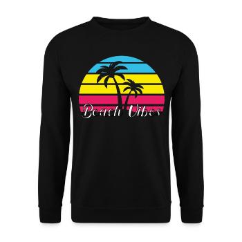Beach Vibes. Sommer, Sonne, Urlaub, Palmen, Retro, - Unisex Pullover - Schwarz - Vorne - Alina (178cm) & Michal (187cm)