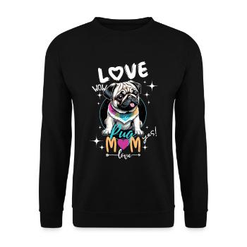 Mops Mama Liebe - Mops Mama Liebe - 2. Version - Unisex Pullover - Schwarz - Vorne - Alina (178cm) & Michal (187cm)