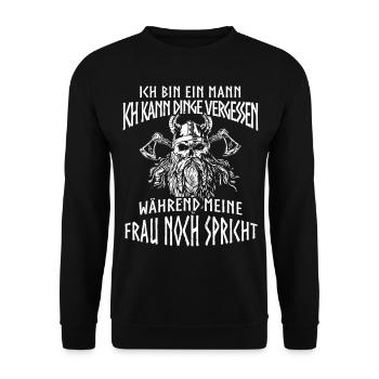 Wikinger Tshirt Viking Valhalla Walhalla Gott Odin - Unisex Pullover - Schwarz - Vorne - Alina (178cm) & Michal (187cm)