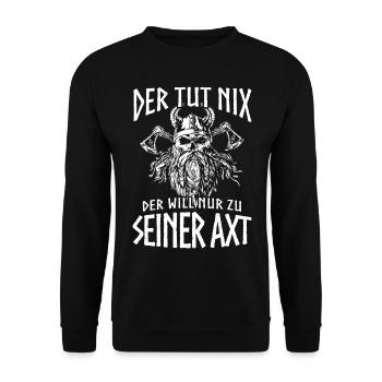Wikinger Tshirt Viking Valhalla Walhalla Gott Odin - Unisex Pullover - Schwarz - Vorne - Alina (178cm) & Michal (187cm)