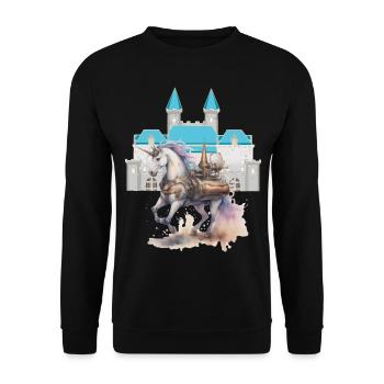 Château Licornes Chevaux Cheval Conte de fées Créature mythique - Sweat-shirt Unisexe - noir - Devant - Alina (178cm) & Michal (187cm)