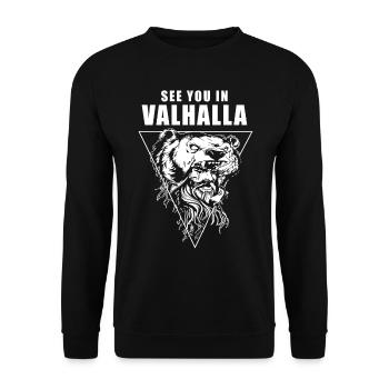 Wikinger Tshirt Viking Valhalla Walhalla Gott Odin - Unisex Pullover - Schwarz - Vorne - Alina (178cm) & Michal (187cm)