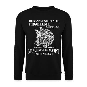 Wikinger Tshirt Viking Valhalla Walhalla Gott Odin - Unisex Pullover - Schwarz - Vorne - Alina (178cm) & Michal (187cm)