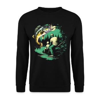 Bass Fish - Unisex Sweatshirt - black - Front - Alina (178cm) & Michal (187cm)