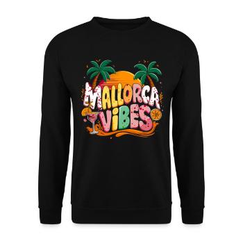 Mallorca Vibes Tropischer Sonnenuntergang Paradies - Unisex Pullover - Schwarz - Vorne - Alina (178cm) & Michal (187cm)