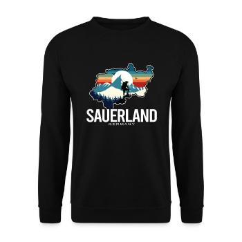 Sauerland Germany Retro Sunset - Unisex Sweatshirt - black - Front - Alina (178cm) & Michal (187cm)