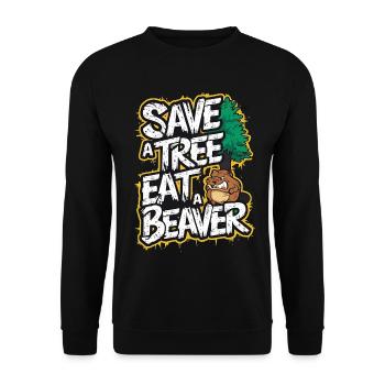 save a tree eat a beaver lustig - Unisex Sweatshirt - black - Front - Alina (178cm) & Michal (187cm)