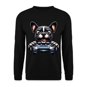Bouledogue français et passionnés de jeux vidéo - Sweat-shirt Unisexe - noir - Devant - Alina (178cm) & Michal (187cm)