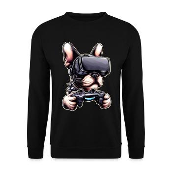 Hunde, Französische Bulldogge Videospiel VR-Brille - Unisex Pullover - Schwarz - Vorne - Alina (178cm) & Michal (187cm)