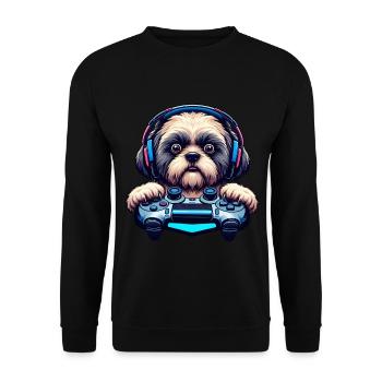Nerds du jeu, amateurs de chiens Shih Tzu - Sweat-shirt Unisexe - noir - Devant - Alina (178cm) & Michal (187cm)
