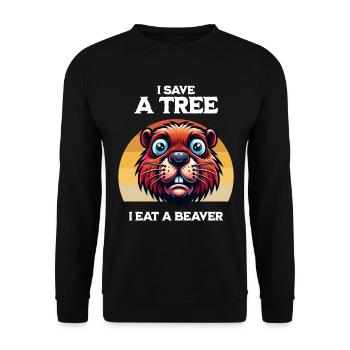 save a tree eat a beaverl lustig - Unisex Sweatshirt - black - Front - Alina (178cm) & Michal (187cm)