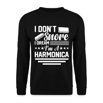 I Don't Snore I Dream I'm A Harmonica - Unisex Pullover - Schwarz - Vorne - Alina (178cm) & Michal (187cm)