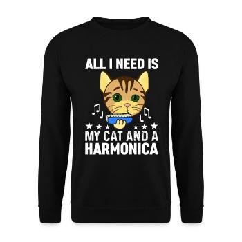 All I Need Is My Cat And A Harmonica Musician And - Unisex Sweatshirt - black - Front - Alina (178cm) & Michal (187cm)