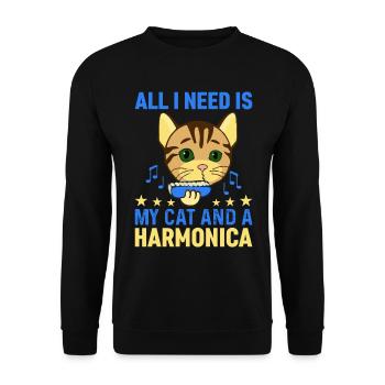 All I Need Is My Cat And A Harmonica Harmonicist & - Unisex Sweatshirt - black - Front - Alina (178cm) & Michal (187cm)