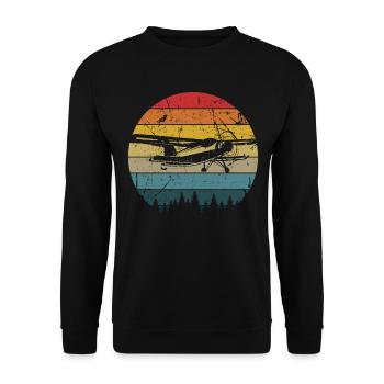 Flugzeug Tshirt Herren Helikopter Pilot Flieger - Unisex Pullover - Schwarz - Vorne - Alina (178cm) & Michal (187cm)