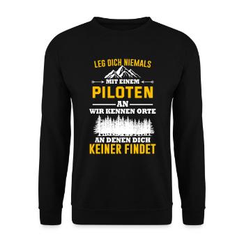 Airplane Tshirt Men's Helicopter Pilot Airplane - Unisex Sweatshirt - black - Front - Alina (178cm) & Michal (187cm)