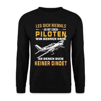 Airplane Tshirt Men's Helicopter Pilot Airplane - Unisex Sweatshirt - black - Front - Alina (178cm) & Michal (187cm)