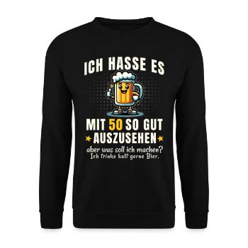 Funny beer motif 50th birthday - Unisex Sweatshirt - black - Front - Alina (178cm) & Michal (187cm)