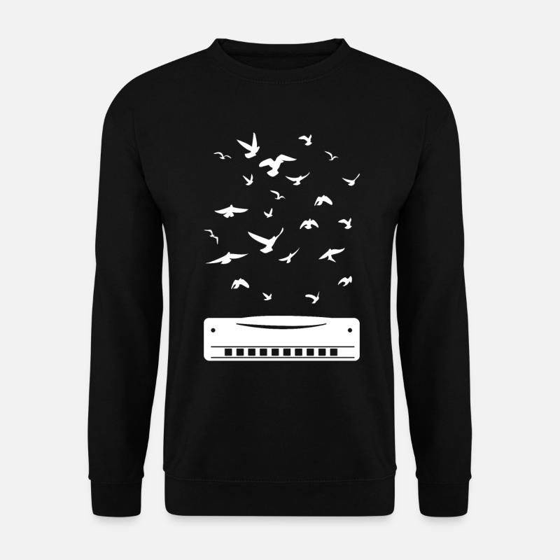 Playing Harmonica Player Harmonica Instrument - Unisex Pullover - Schwarz