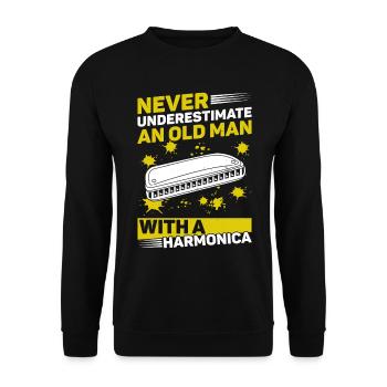 Harmonica Ne sous-estimez jamais un vieil homme avec un ha - Sweat-shirt Unisexe - noir - Devant - Alina (178cm) & Michal (187cm)