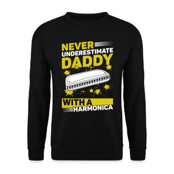 Never Underestimate Daddy With A Harmonica Musicia - Unisex Pullover - Schwarz - Vorne - Alina (178cm) & Michal (187cm)