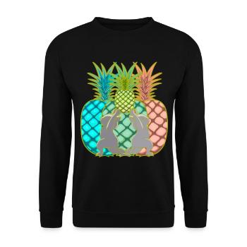 Ananas Katzen Obst Früchte Yogi Yoga Retro 80er - Unisex Pullover - Schwarz - Vorne - Alina (178cm) & Michal (187cm)