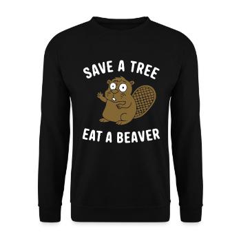 save a tree eat a beaverl lustig - Unisex Sweatshirt - black - Front - Alina (178cm) & Michal (187cm)