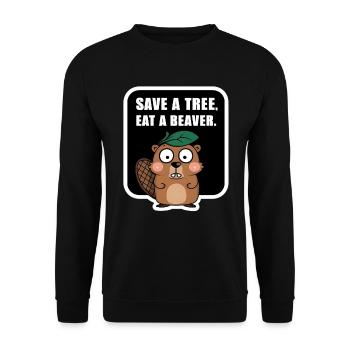 save a tree eat a beaverl lustig - Unisex Sweatshirt - black - Front - Alina (178cm) & Michal (187cm)
