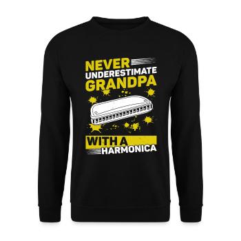 Ne sous-estimez jamais grand-père avec une musique d’harmonica - Sweat-shirt Unisexe - noir - Devant - Alina (178cm) & Michal (187cm)