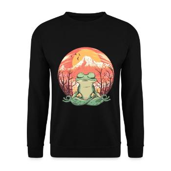 Retro Frosch Yogy Natrur Meditation Entspannung - Unisex Pullover - Schwarz - Vorne - Alina (178cm) & Michal (187cm)